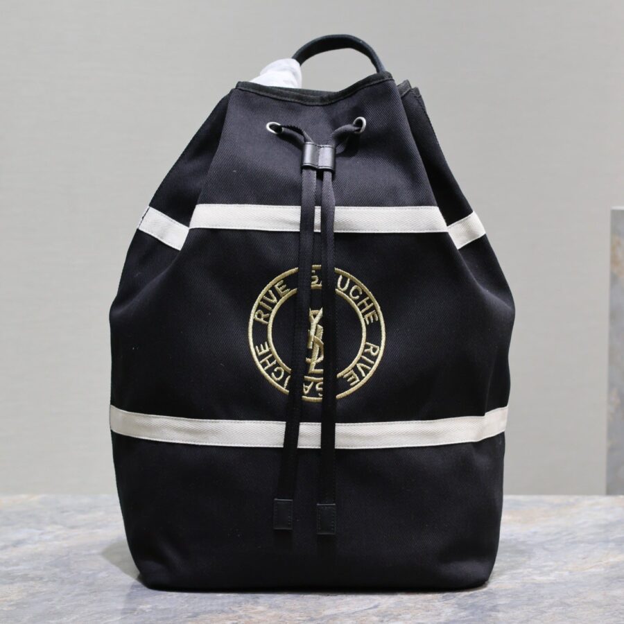 RIVE GAUCHE BACKPACK 49 IN BLACK MIX WHITE CANVAS | Studio Nafay