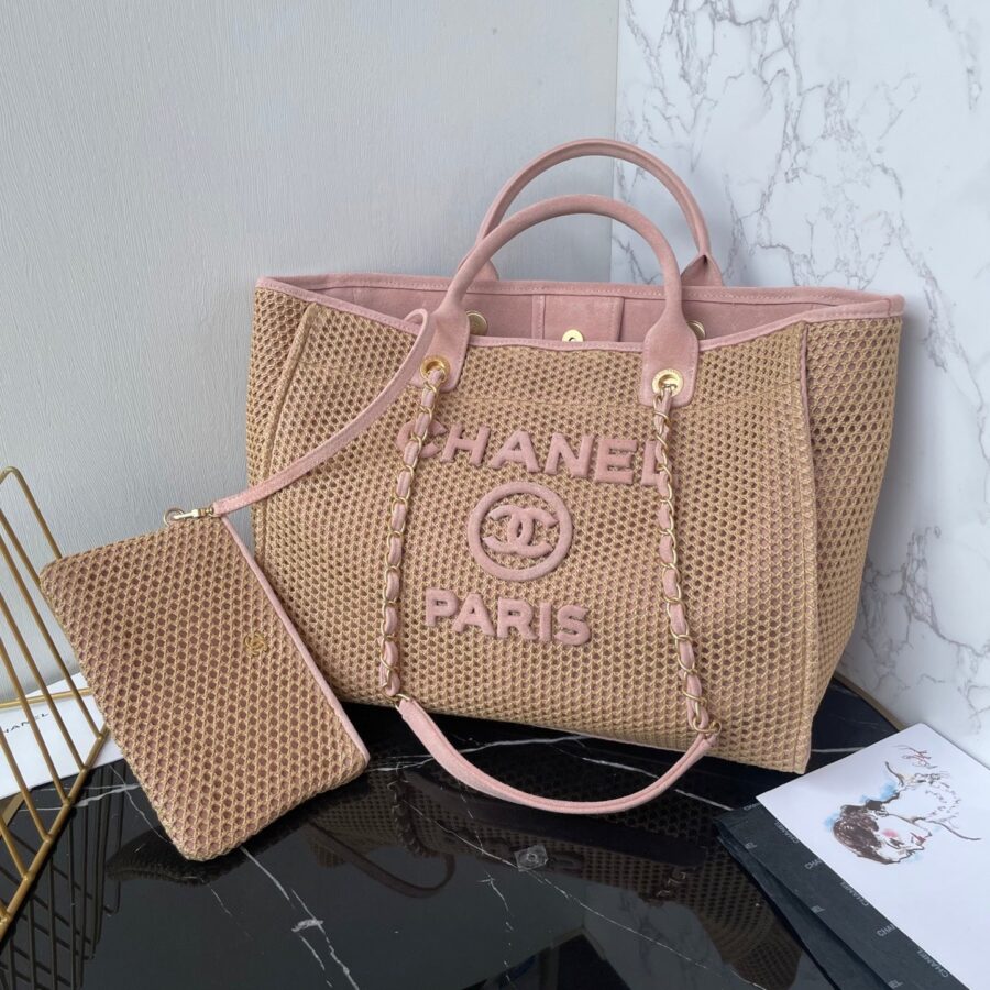 CC 25 Deauville Tote Bag 38cm Beige Pink Crochet Suede | Studio Nafay
