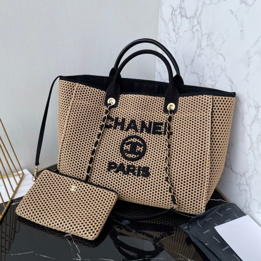 CC 25 Deauville Tote Bag 38cm Beige Black Crochet Suede | Studio Nafay