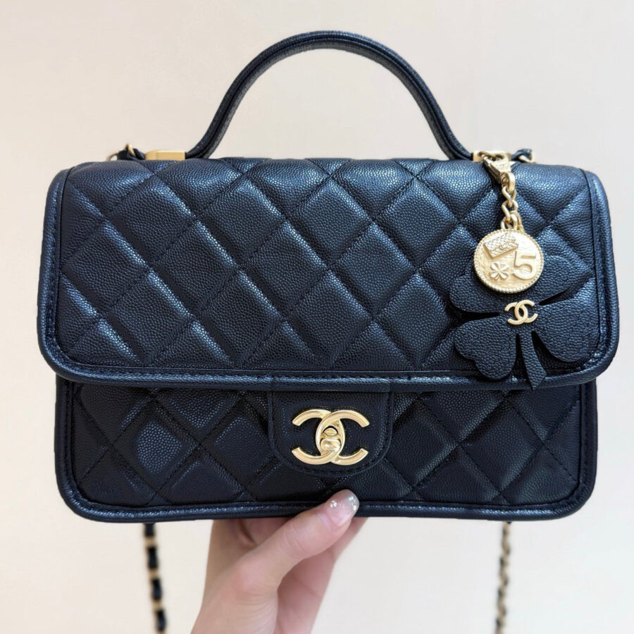 Chanel Four-Leaf Clover Bag 25cm Black Gold Caviar Leather 342125 | Studio Nafay