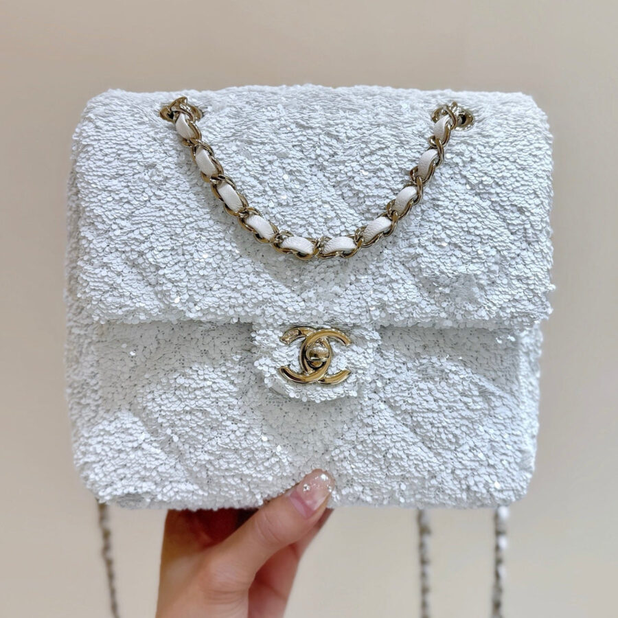 Chanel Backpack White Sequin Lambskin 346043 | Studio Nafay