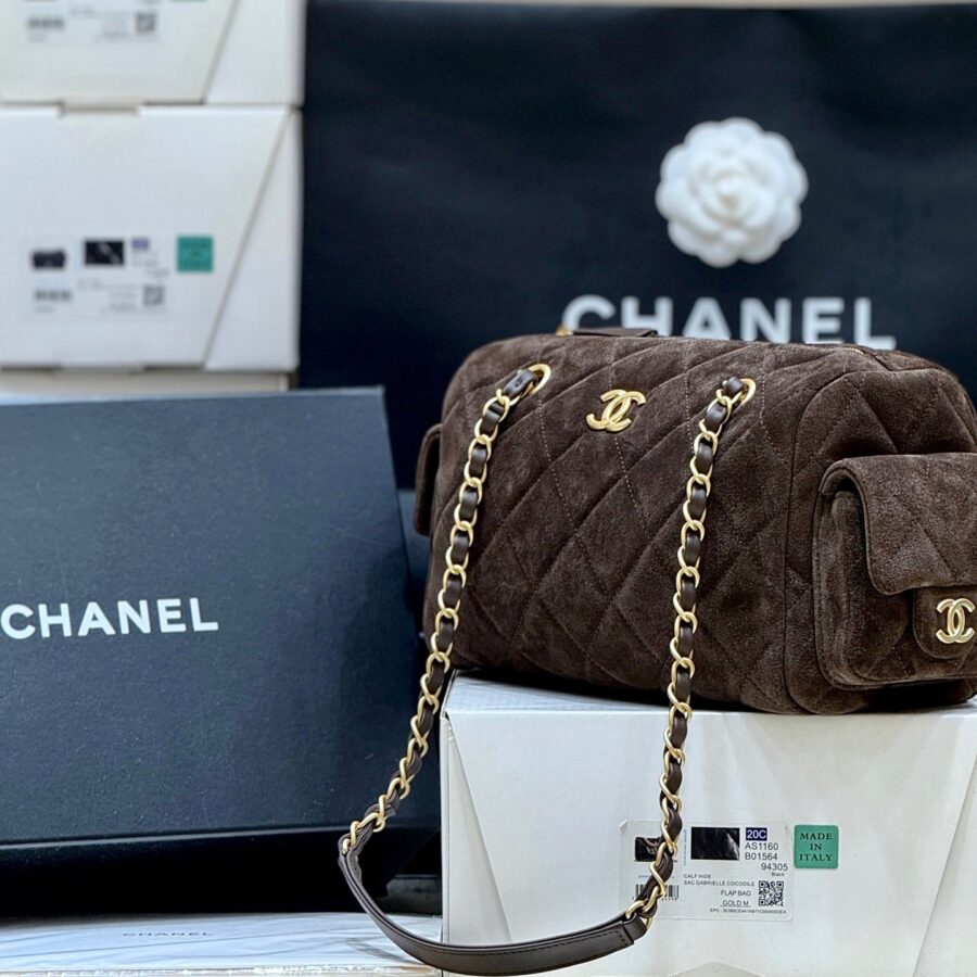 Chanel Bowling Bag 24cm Dark Brown Suede 345137 | Studio Nafay