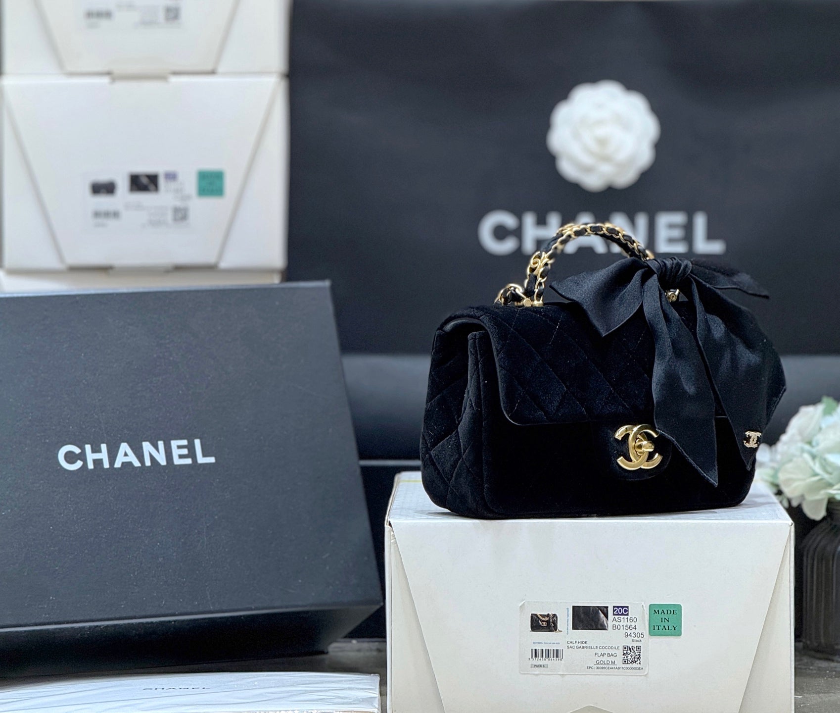 Chanel Flap Bag With Bow cm Black Velvet 345991