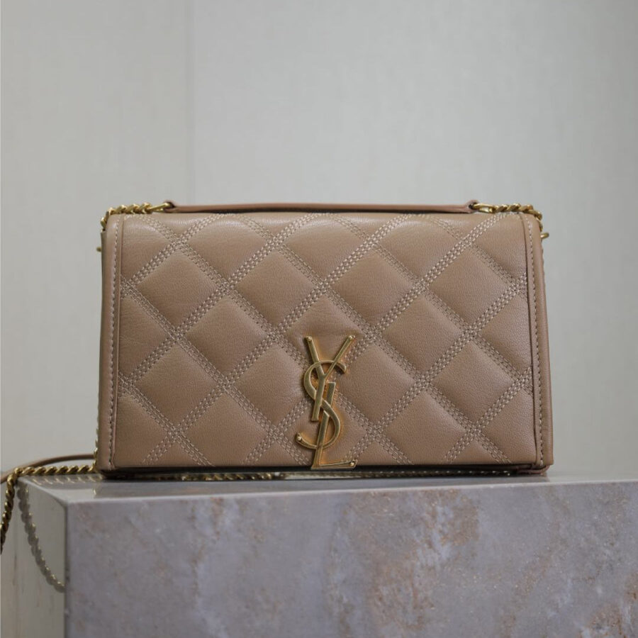 BECKY 22 IN MEDIUM BROWN QUILTED LAMBSKIN GOLD HARDWARE | Studio Nafay