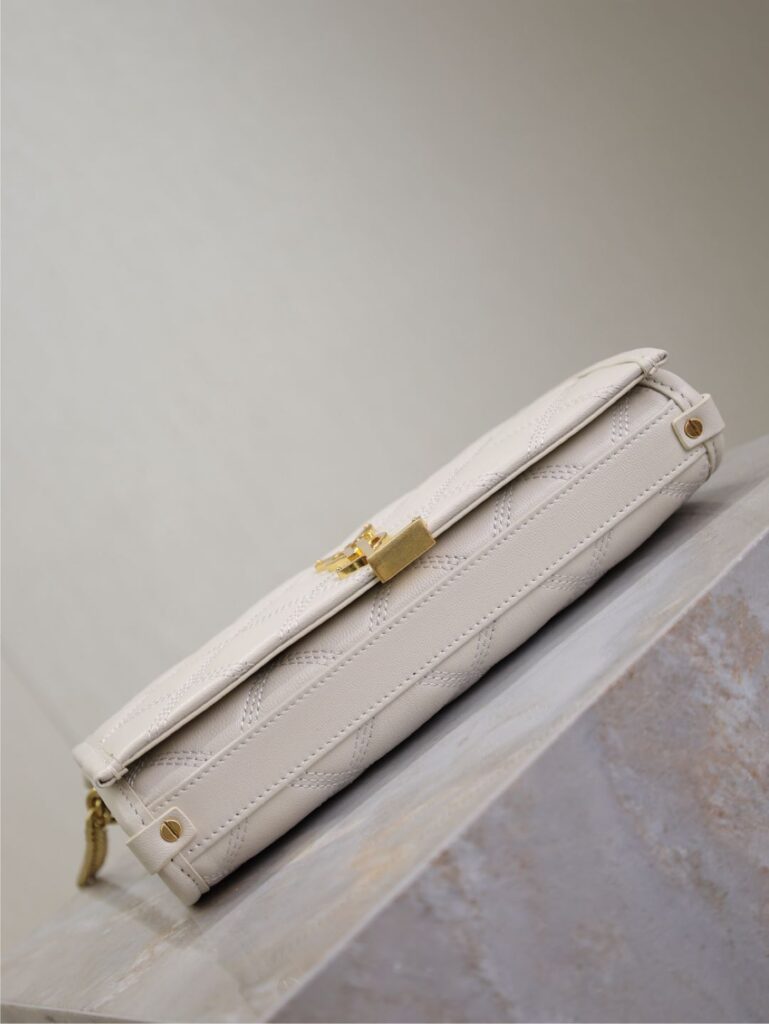 BECKY 22 IN WHITE QUILTED LAMBSKIN GOLD HARDWARE - Product Image 2