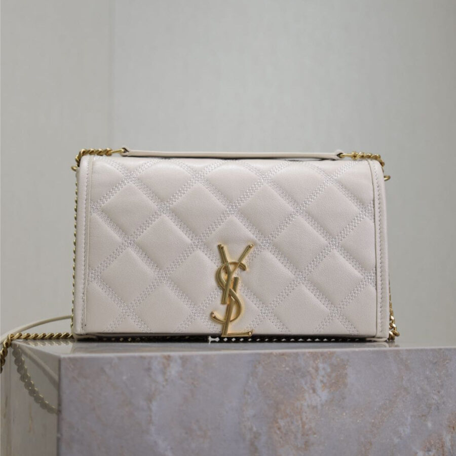 BECKY 22 IN WHITE QUILTED LAMBSKIN GOLD HARDWARE | Studio Nafay