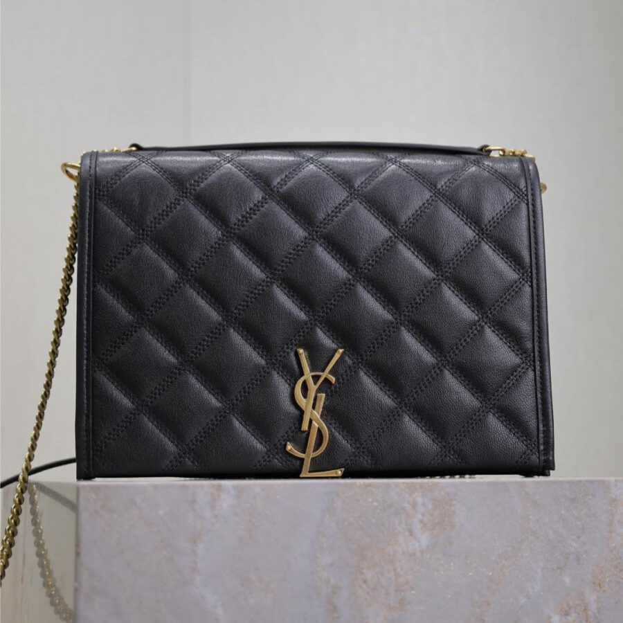 BECKY 26 IN BLACK QUILTED LAMBSKIN GOLD HARDWARE | Studio Nafay