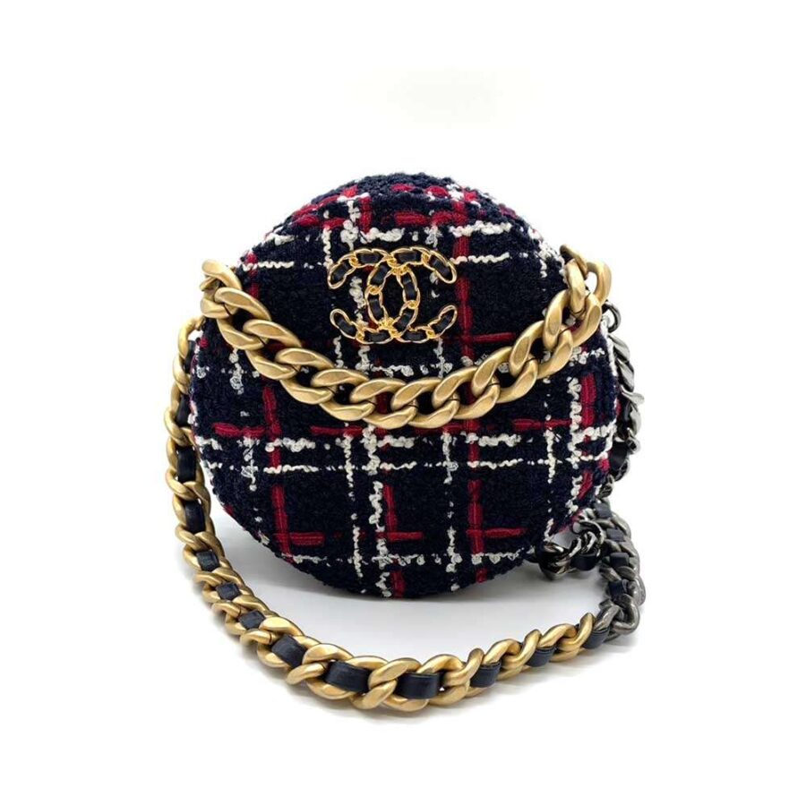 Chanel Tweed Round Clutch Mini Chain Shoulder Bag Crossbody