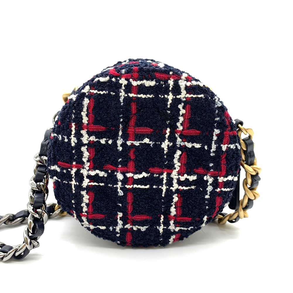 Chanel Tweed Round Clutch Mini Chain Shoulder Bag Crossbody