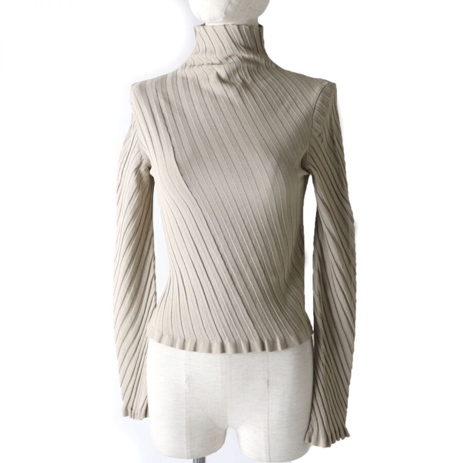 Balenciaga Twisted Rib Turtleneck Top, Beige, Size S | Studio Nafay
