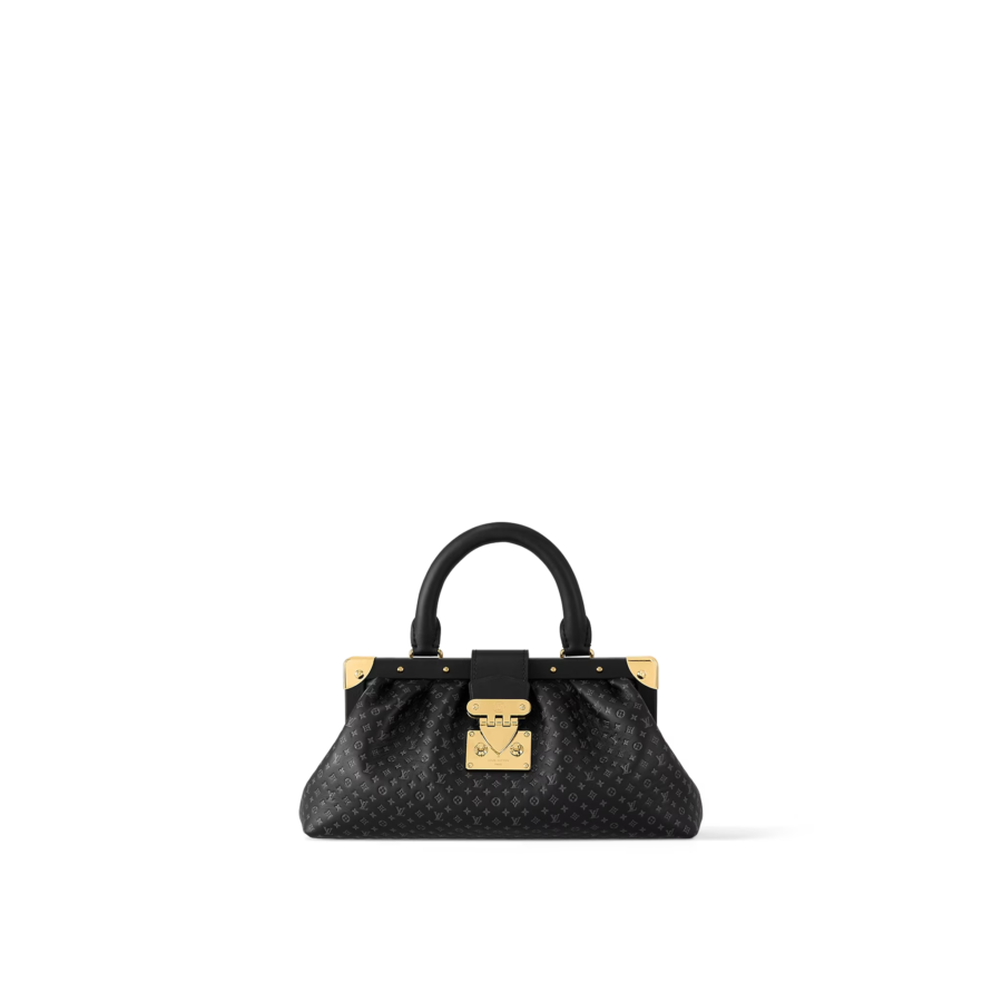 Black Monogram Clutch Leather Handbag for Women | Studio Nafay