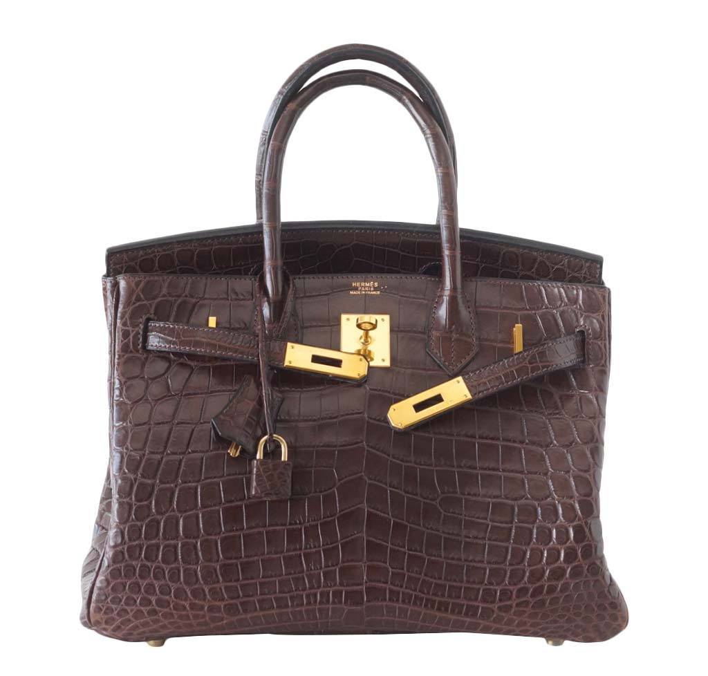 HermesBirkin 30 Matte Havane Crocodile Bag