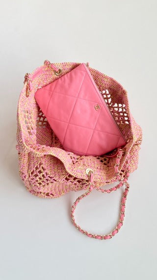 CC Beach Tote 52 Pink Raffia