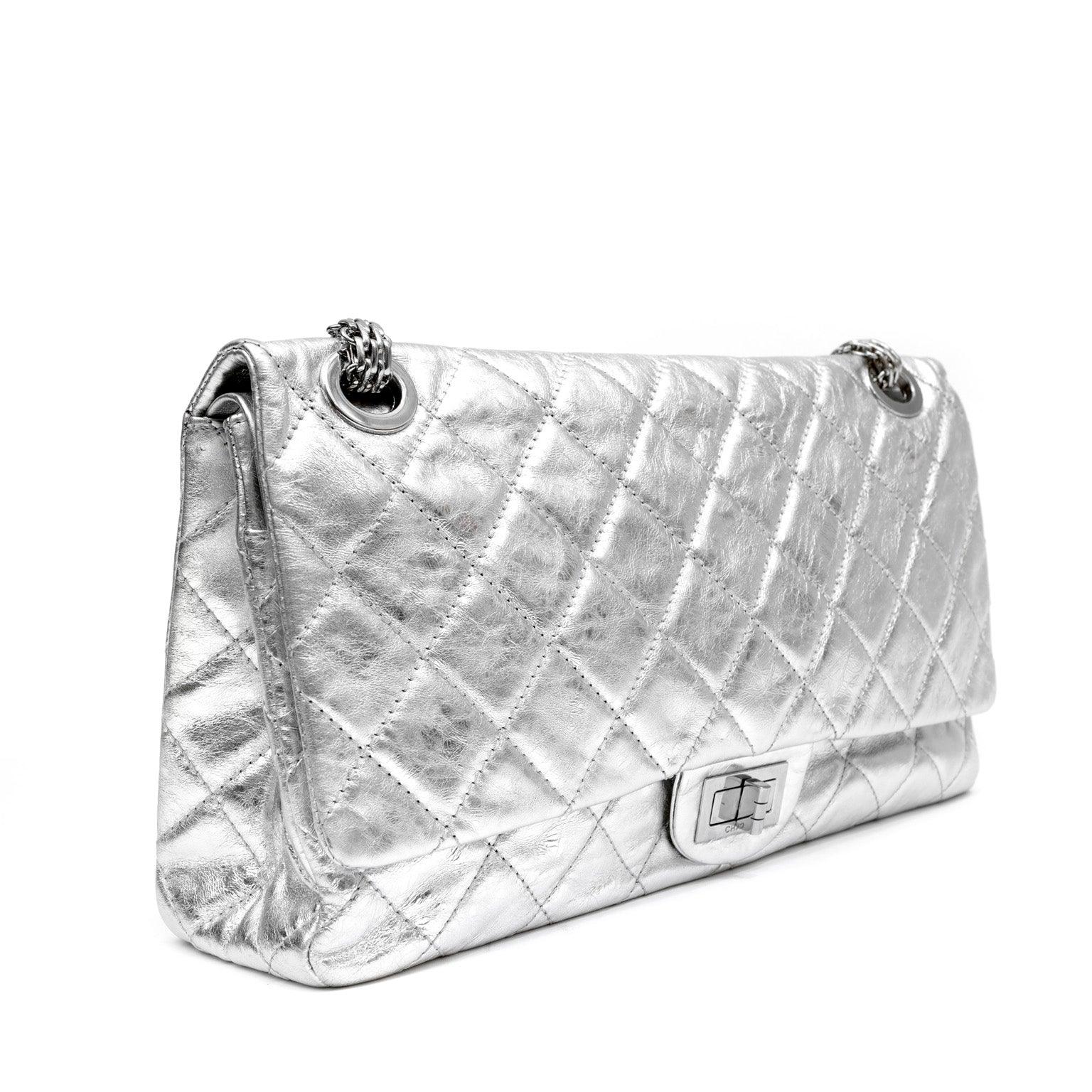 Chanel Metallic Silver Maxi Classic Reissue 2.55