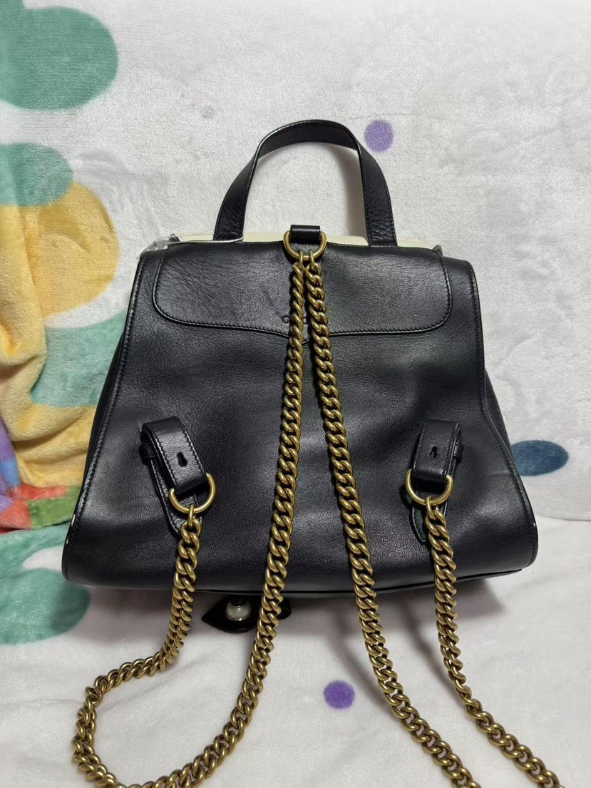 Gucci Lion Head Leather Cream and Black Backpack