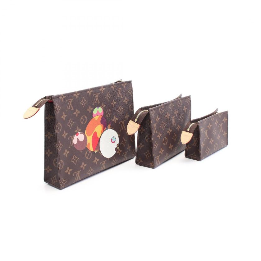 LOUIS VUITTON LV × TM Posh Trio Monogram Brown PVC Pouch Set Collaboration with Takashi Murakami