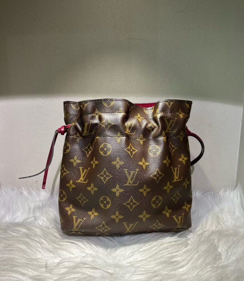 Louis Vuitton Monogram Drawstring Brown Leather Bag, No Strap | Studio Nafay