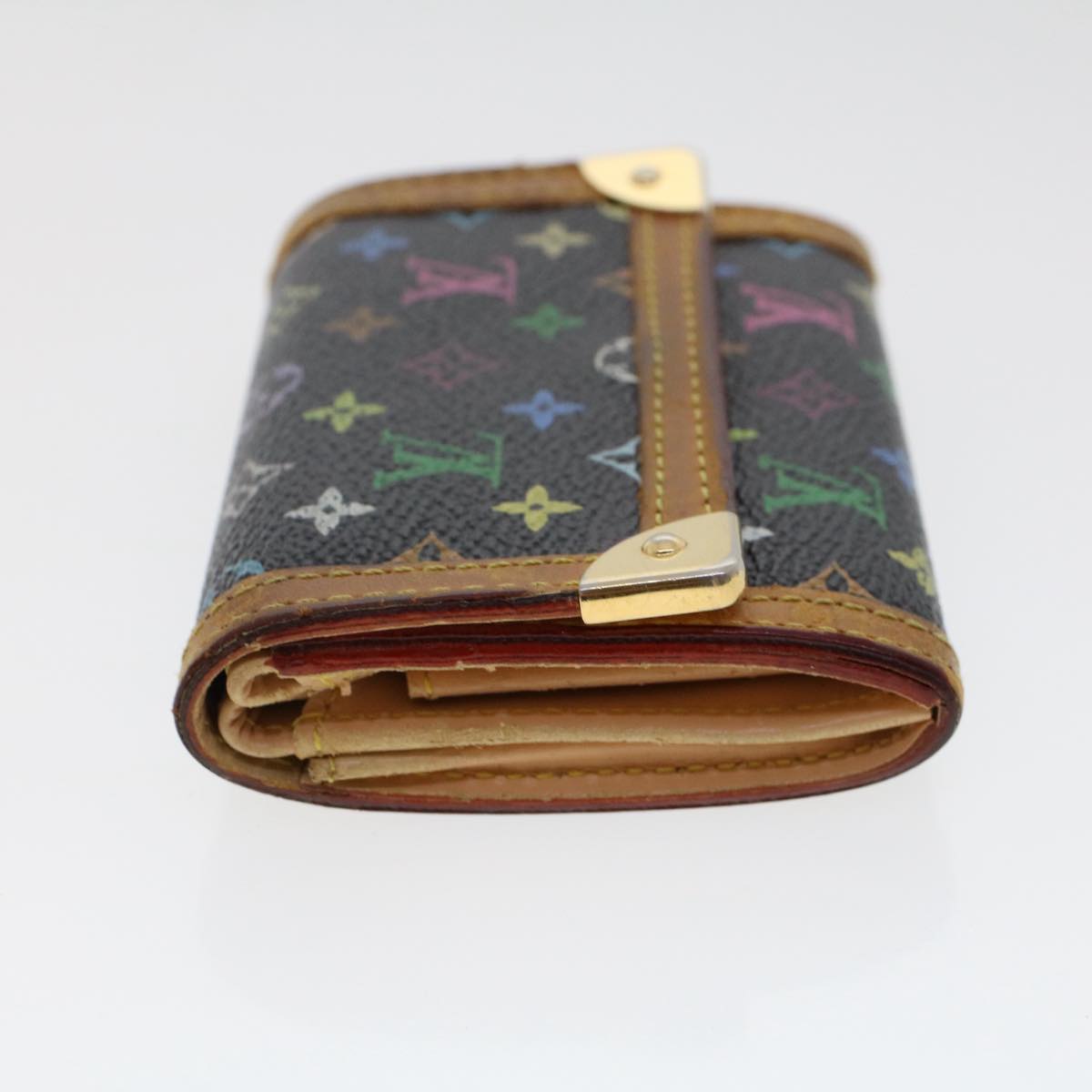 LOUIS VUITTON Multicolor Porte Monnaie Plat Coin Purse Black Auth th3875