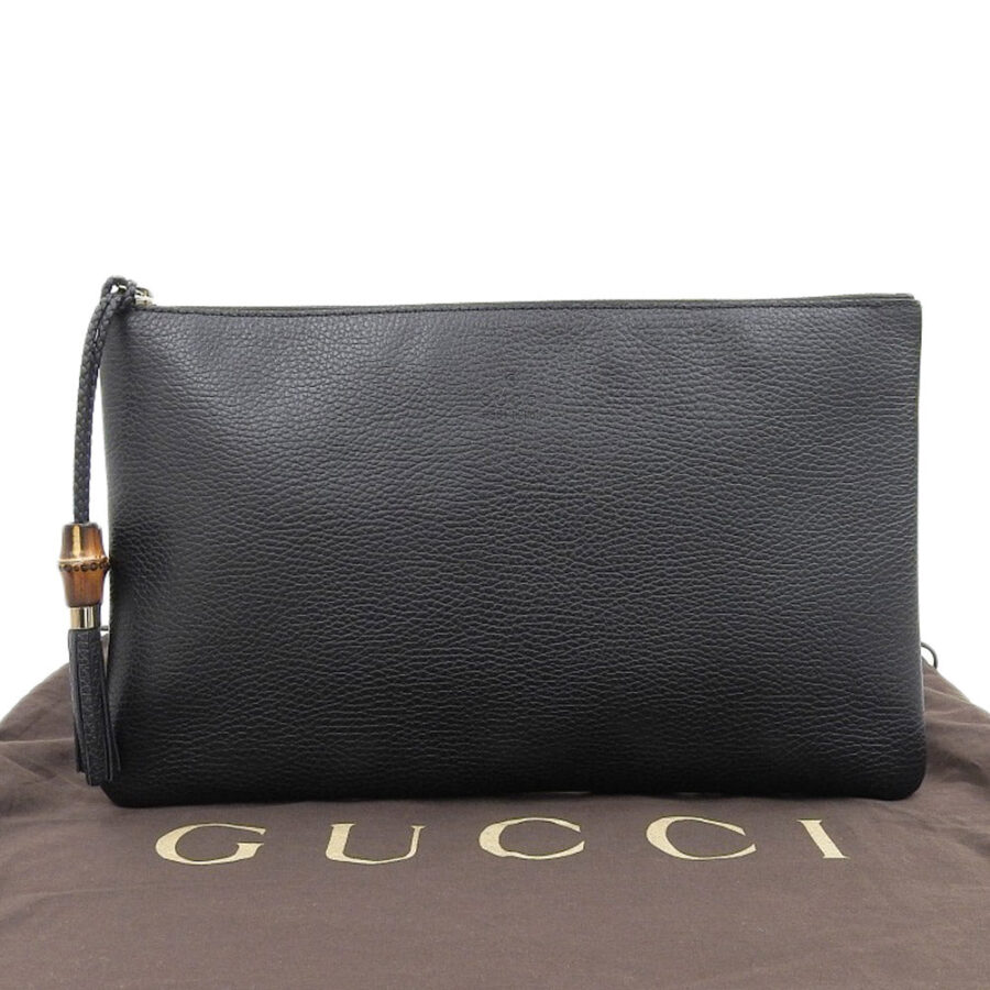 Gucci Bamboo Leather Clutch Bag Black | Studio Nafay