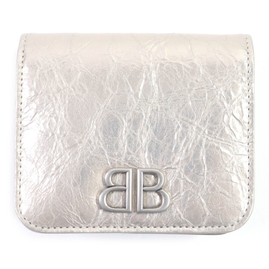 Balenciaga BB Logo Silver Leather Bifold Wallet | Studio Nafay