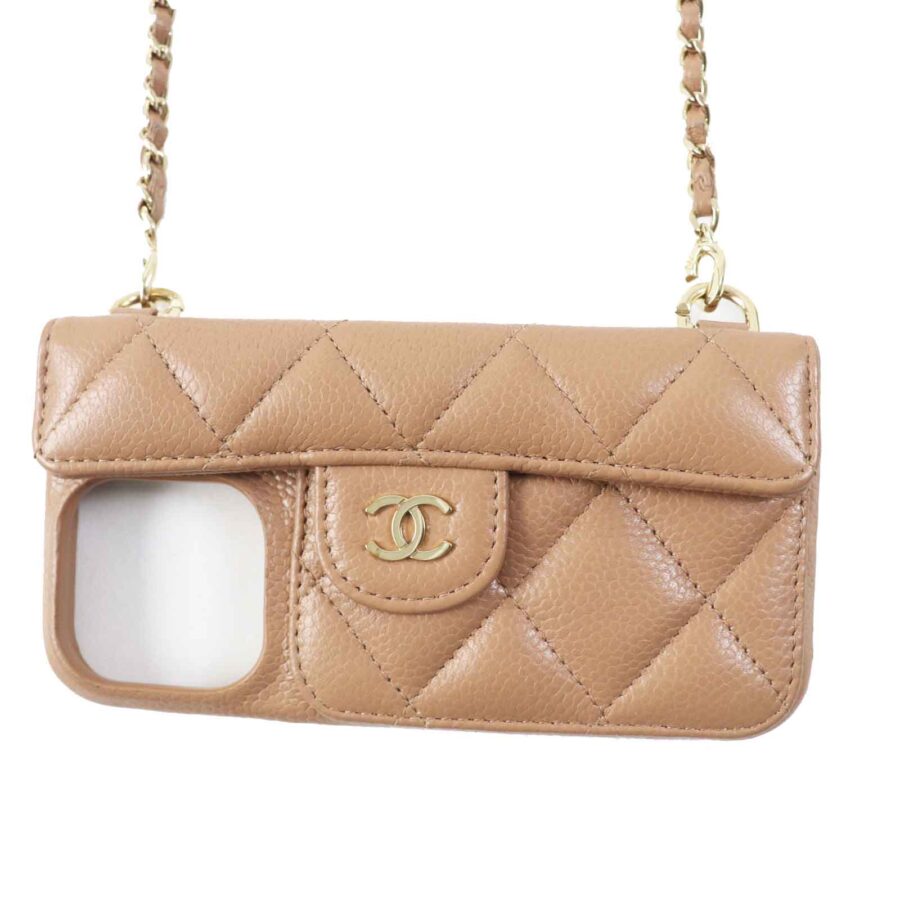 Chanel iPhone 14 Pro Caviar Skin Case with Chain Classic Flap Tote | Studio Nafay