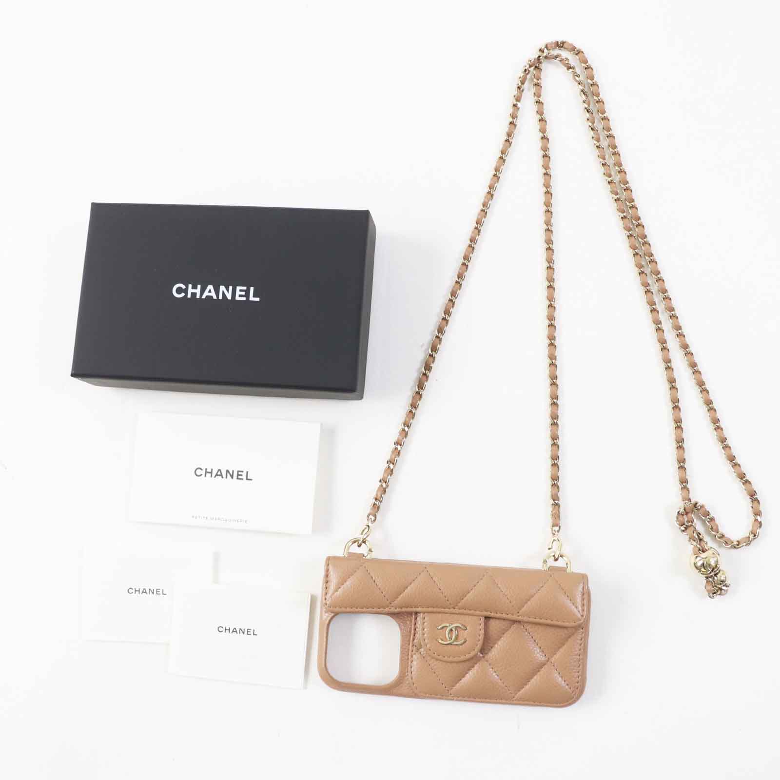 Chanel iPhone 14 Pro Caviar Skin Case with Chain Classic Flap Tote