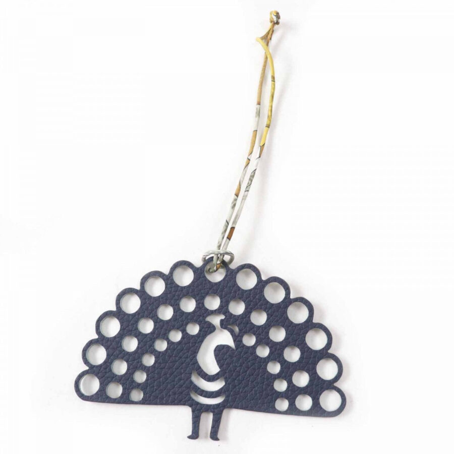 HERMES Bag charm leather Navy Petit h petit ash Peacock Women | Studio Nafay