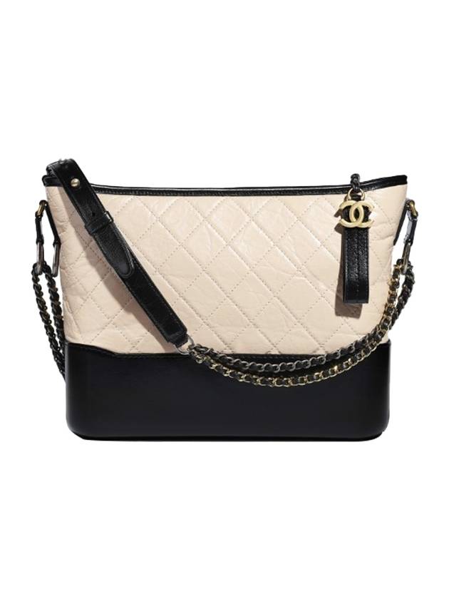 Gabrielle Calfskin Small Hobo Cross Bag Beige Black Chanel | Studio Nafay