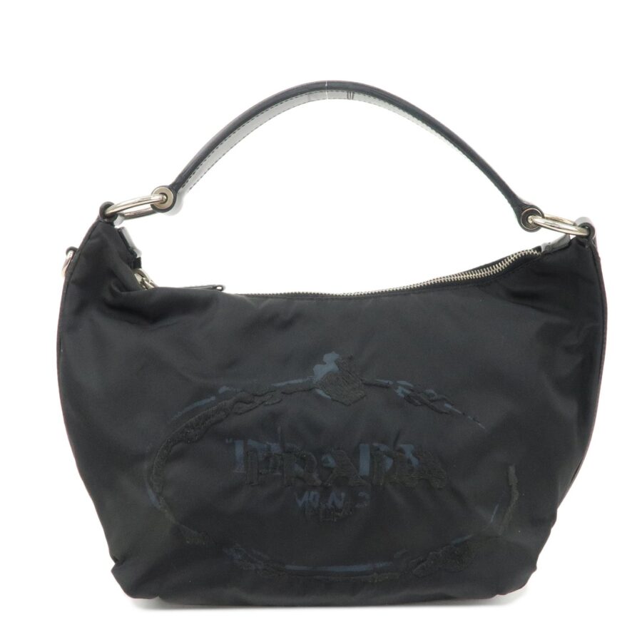 PRADA Nylon Leather Embroidery Shoulder Bag Hand Bag Black | Studio Nafay