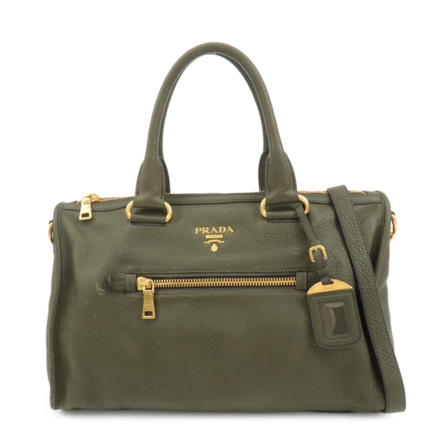 PRADA Leather 2Way Bag Hand Bag Shoulder Bag Khaki | Studio Nafay