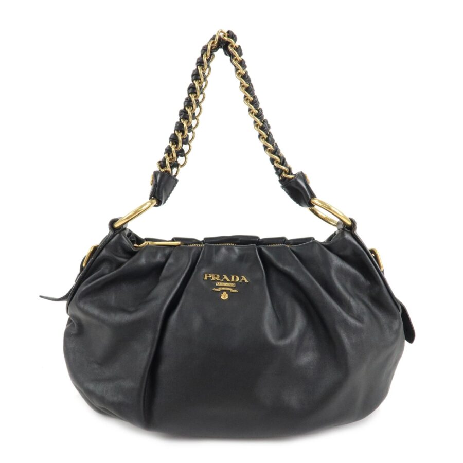 PRADA Leather Chain One-Shoulder Bag Black Gold Hardware | Studio Nafay