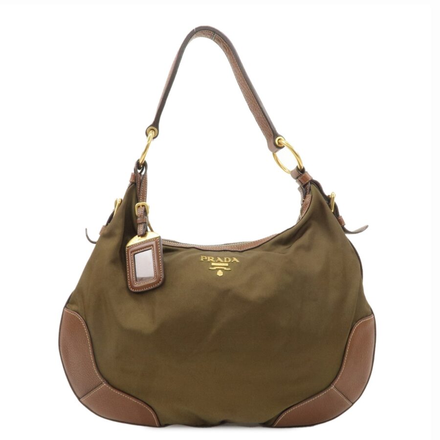 PRADA Nylon Leather Shoulder Bag Hand Bag Khaki Brown | Studio Nafay