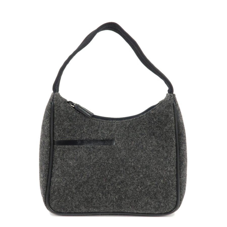 PRADA Felt Leather Shoulder Bag Hand Bag Gray Black | Studio Nafay