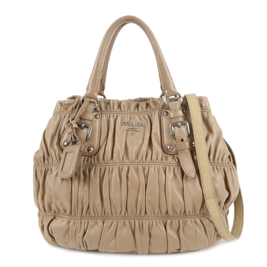 PRADA Leather 2Way Hand Bag Shoulder Bag Beige | Studio Nafay