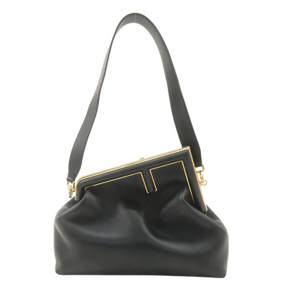 FENDI Leather First Medium 2Way Clutch Shoulder Bag Black | Studio Nafay