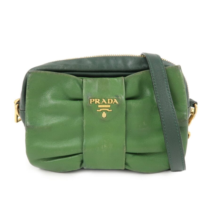 PRADA Logo Leather Ribbon Shoulder Bag Green | Studio Nafay