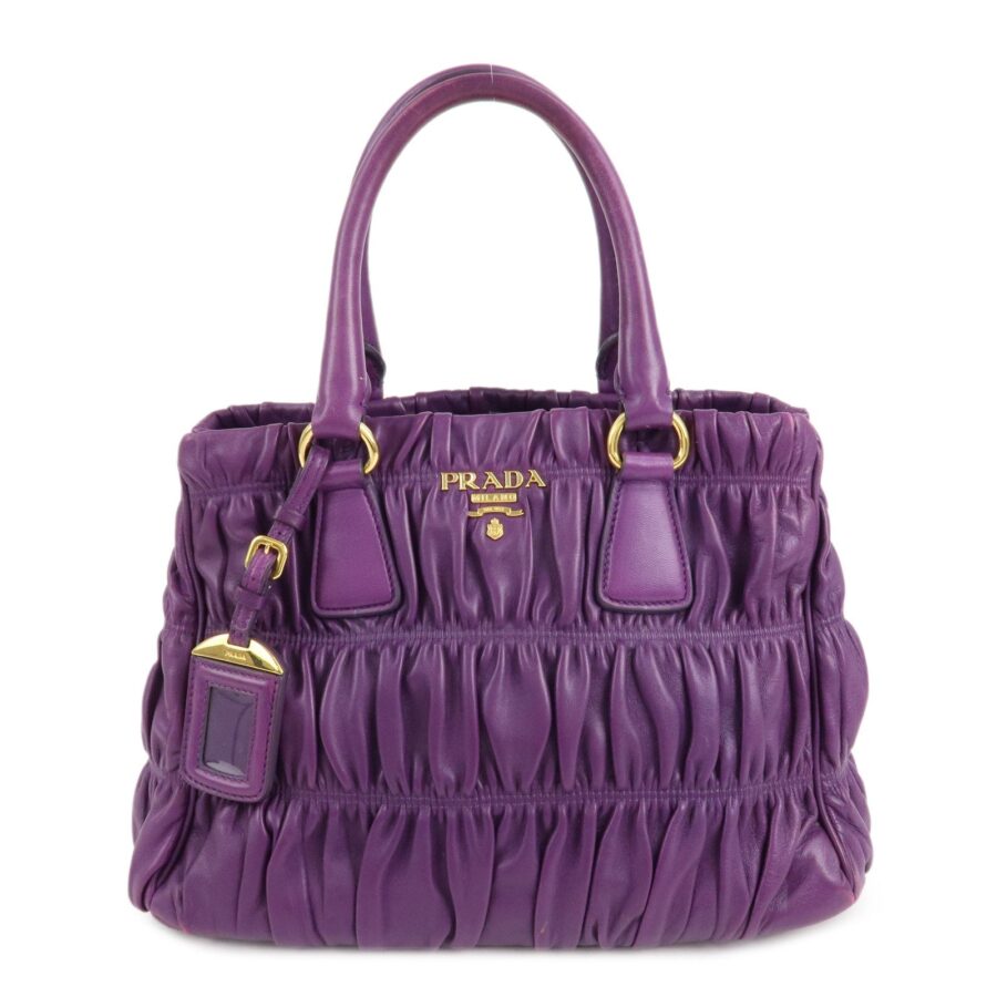 PRADA Leather Gathered Hand Bag Purple Gold Hardware | Studio Nafay
