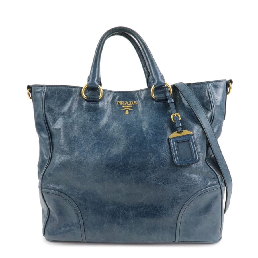 PRADA Leather 2Way Bag Hand Bag Shoulder Bag Blue | Studio Nafay