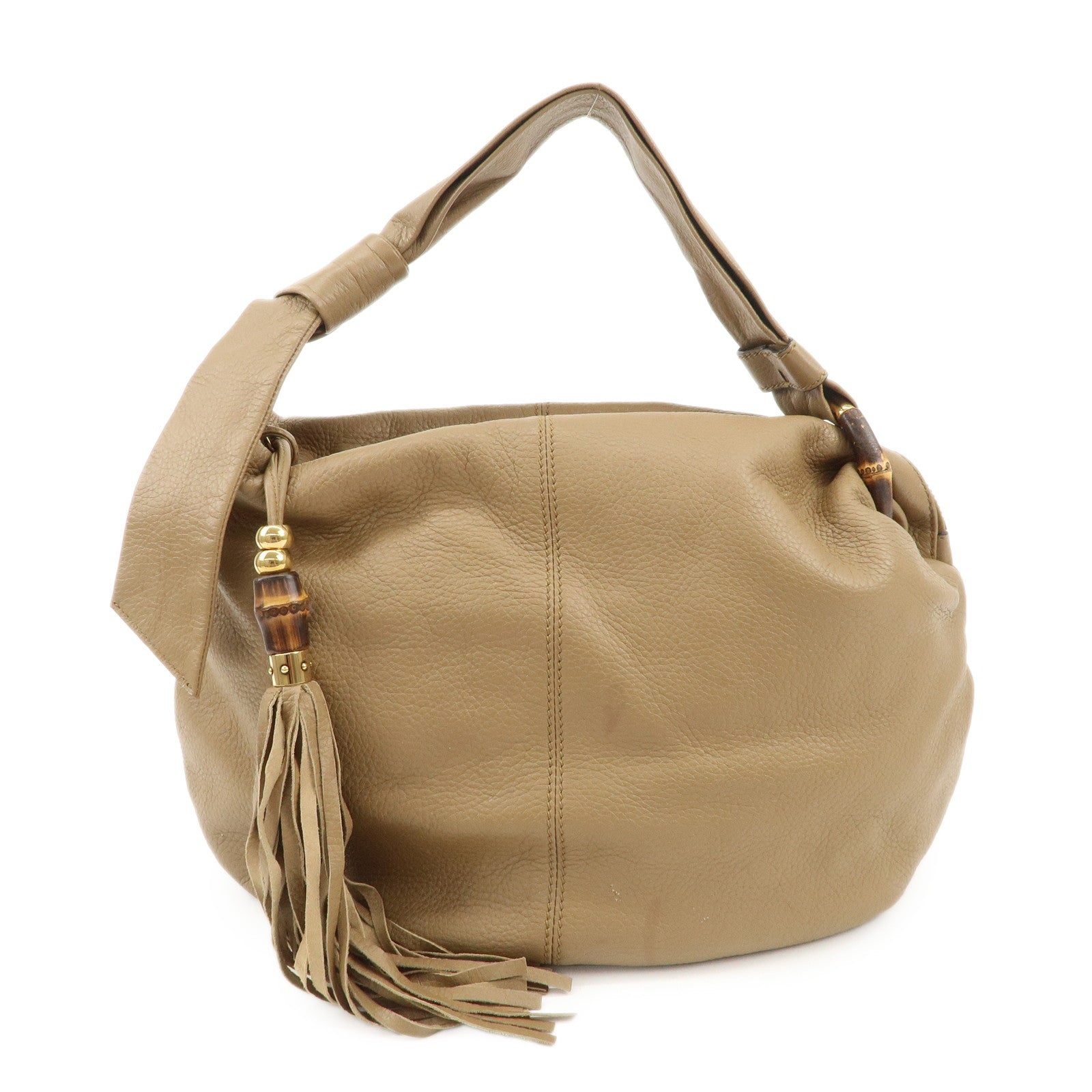 GUCCI Bamboo Leather Hobo Tassel one-shoulder bag Beige 232930