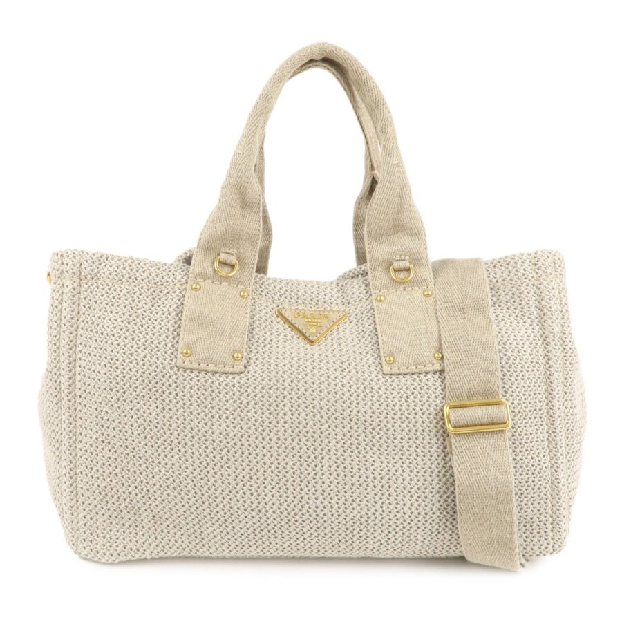 PRADA Logo Canapa Linen Canvas 2Way Tote Bag Shoulder Bag | Studio Nafay