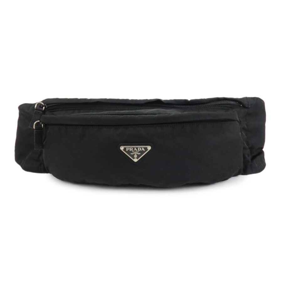 PRADA Nylon Triangle Logo Waist Bag Black Silver HDW | Studio Nafay