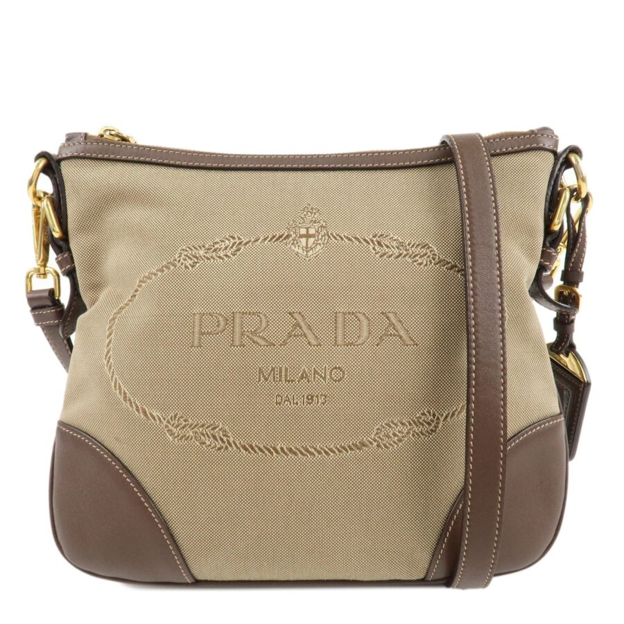 PRADA Jacquard Leather Shoulder Crossbody Bag Beige Brown BT867A | Studio Nafay