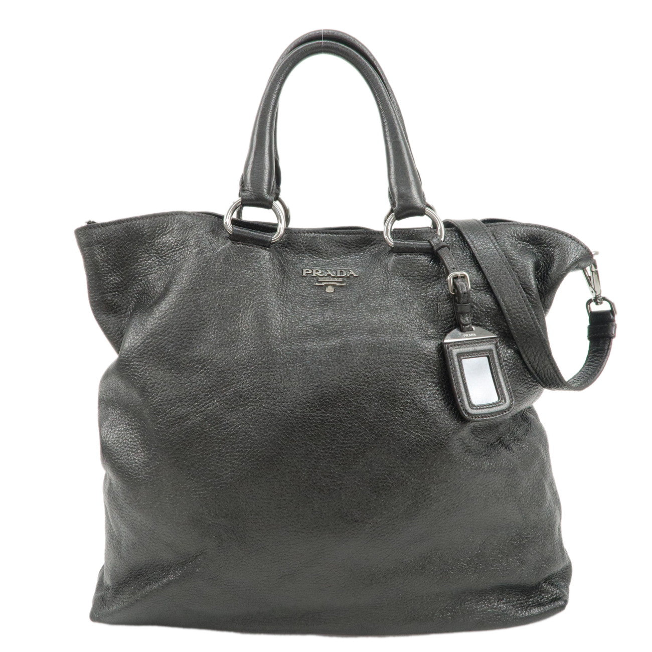 PRADA Leather 2 Way Bag Tote Bag Metallic Gray Hardware