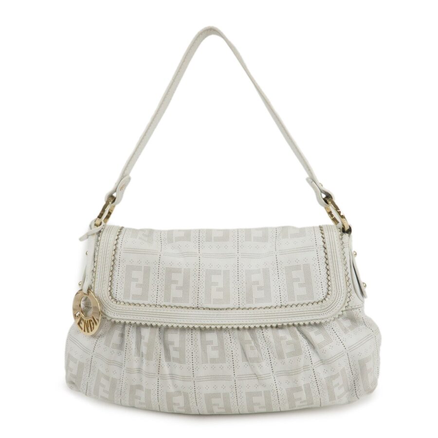 FENDI Zucca Leather Shoulder Bag Hand Bag White | Studio Nafay