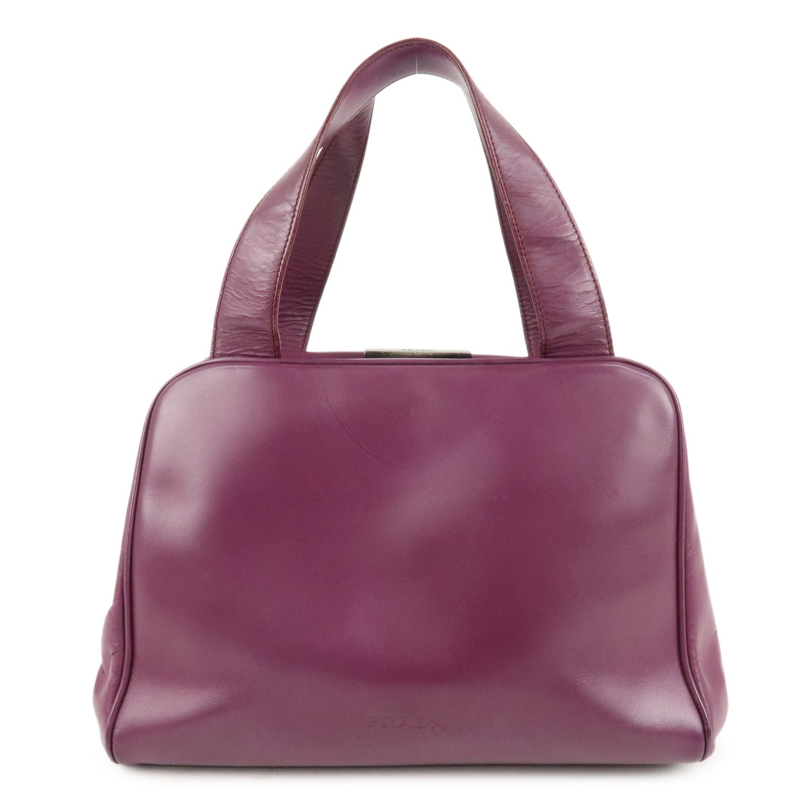 PRADA Leather Tote Bag Hand Bag Purple Antique Black HDW