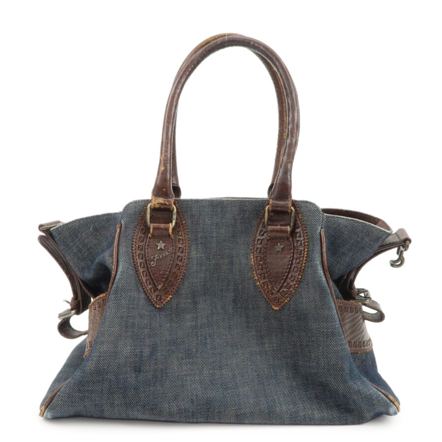 FENDI Ethnico Denim Leather Shoulder Bag Blue Brown | Studio Nafay