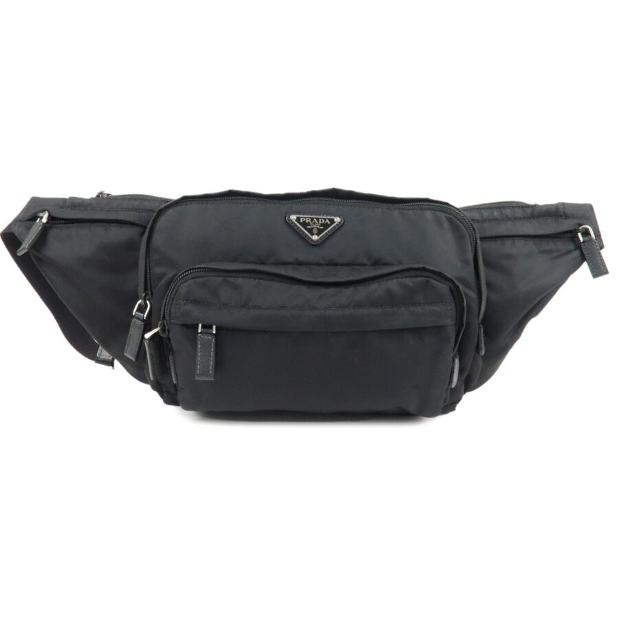 PRADA Logo Nylon Leather Waist Bag Crossbody Bag Black | Studio Nafay