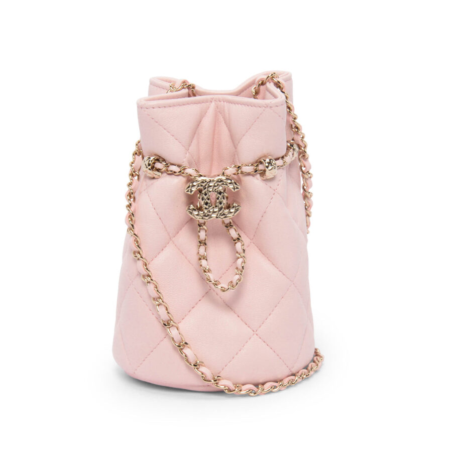 Chanel Light Pink Quilted Calfskin Nano CC Bucket Bag | Studio Nafay