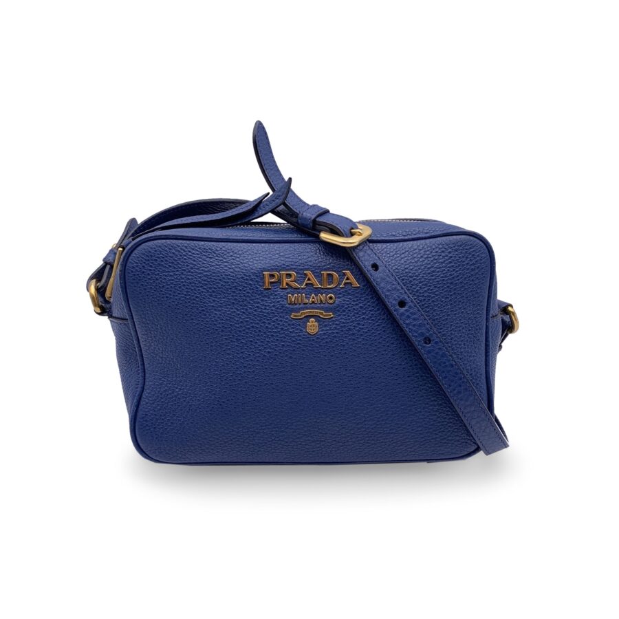 PRADA Blue Vitello Phenix Leather Crossbody Messenger Camera Bag | Studio Nafay