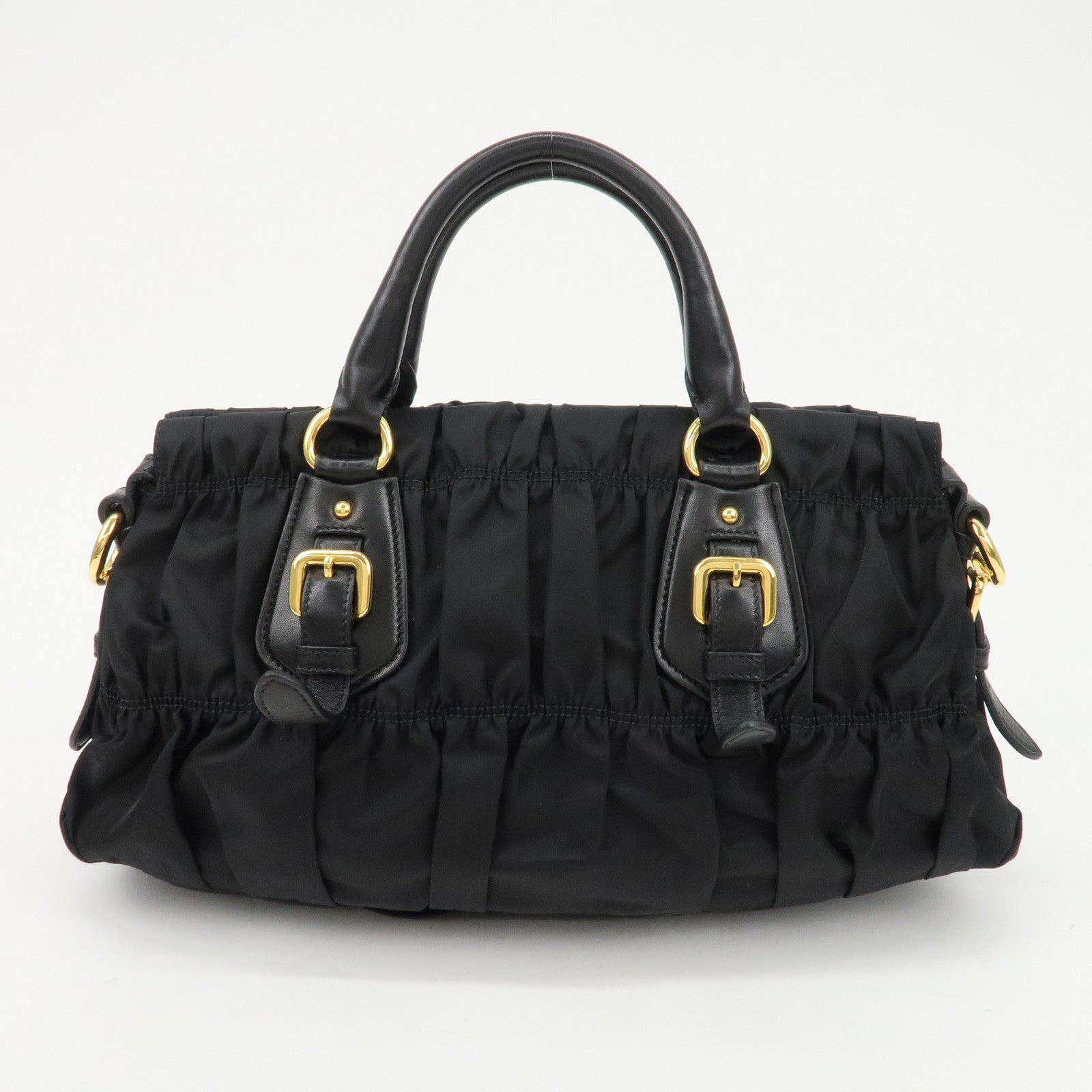 PRADA Logo Nylon Leather 2Way Bag Hand Bag Black NERO